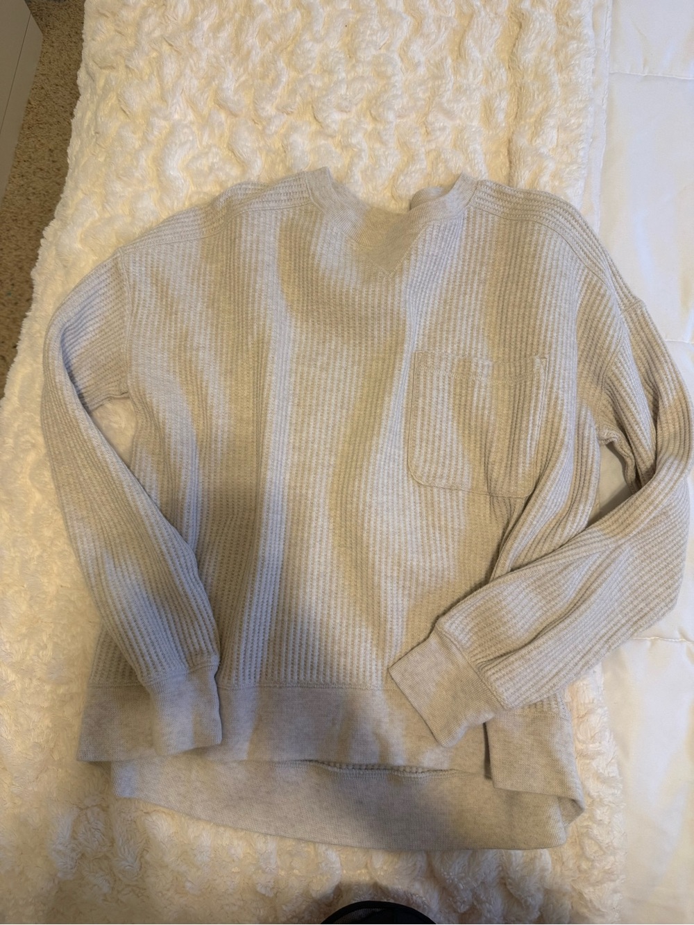 Ribbed Long Sleeve Pocket Tee - Light Beige